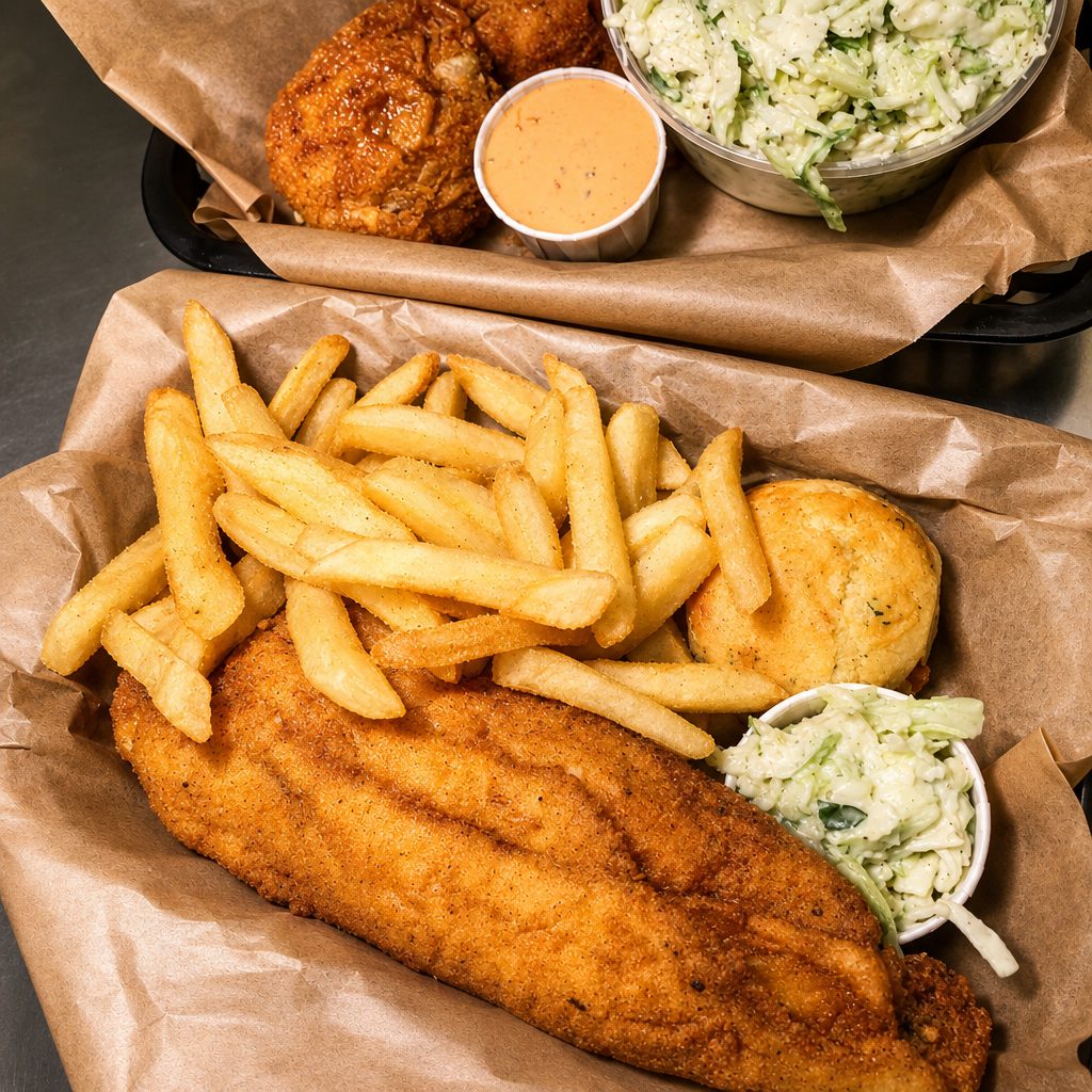Flounder Plate Lunch.